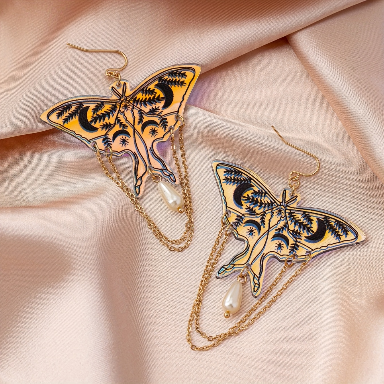 Bohemian Sweet Moon Leaf Butterfly Tassel Earrings